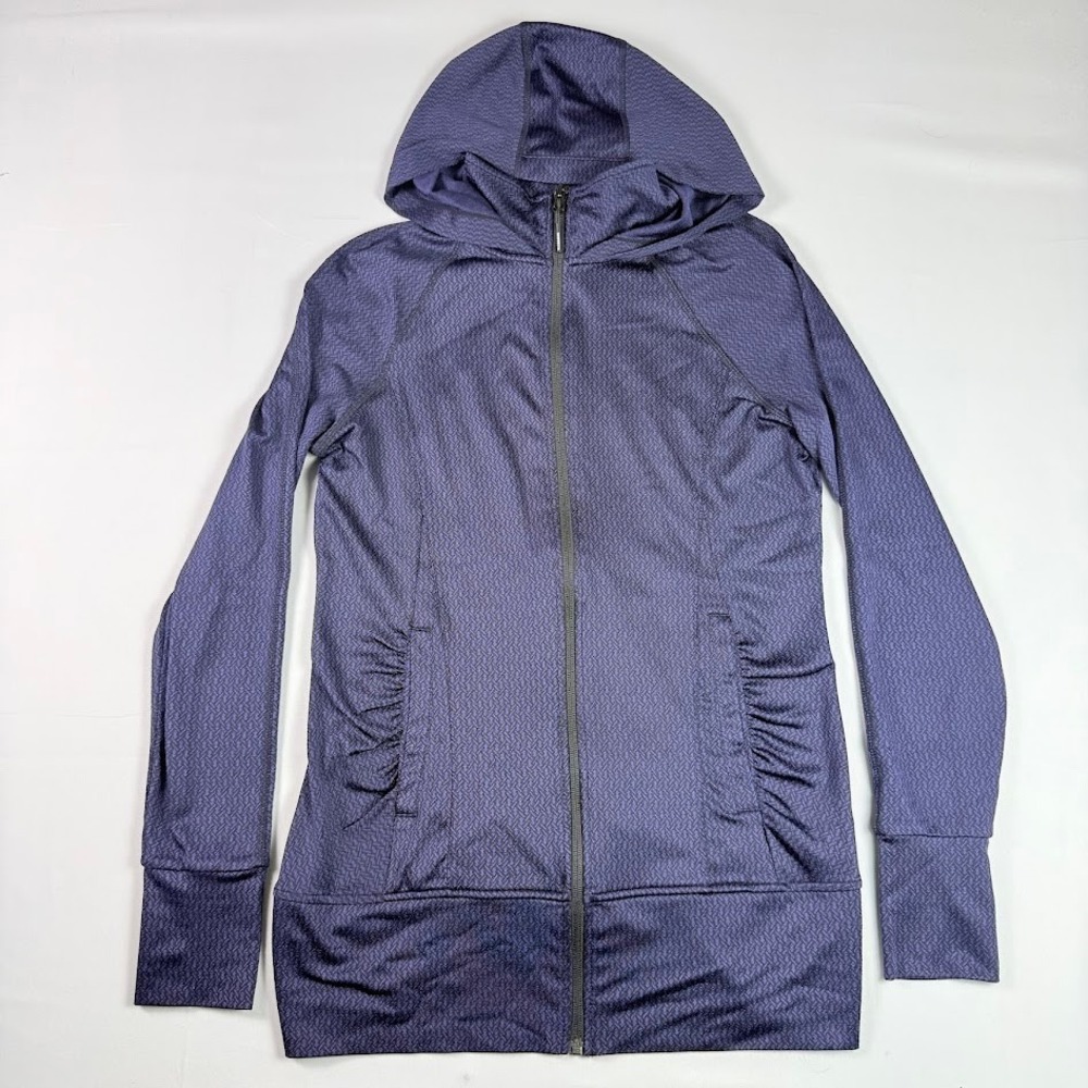 Mondetta Womens Purple Textured Geometric Full Zip Hoodie Jacket Thumbholes S